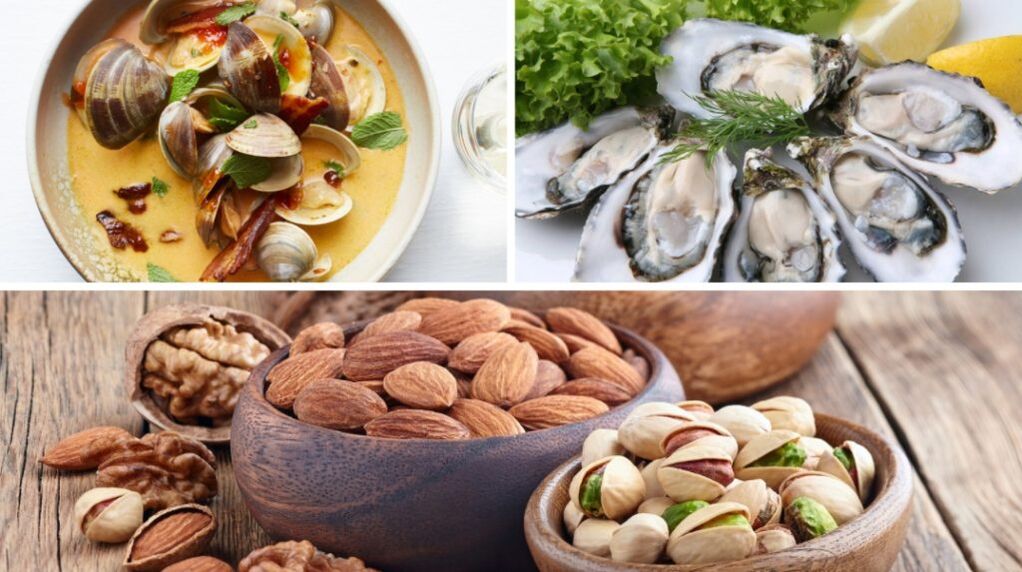 Seafood and nuts will help increase testosterone in the male body